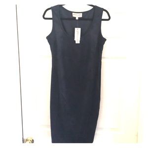 Navy sleeveless suede like midi dress